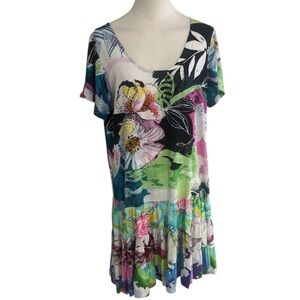 JAMS WORLD Honolulu Floral Multicolor‎ Short Sleeve Dress Resort Vacation Size M
